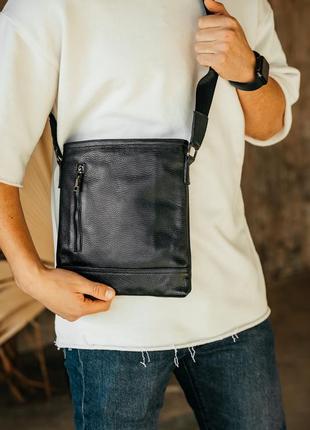 Мужская барсетка, черная сумка через плечо из натуральной кожи, классический качественный мессенджер
