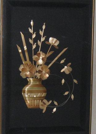 Панно ваза з квітами (сер) ручна робота. соломка