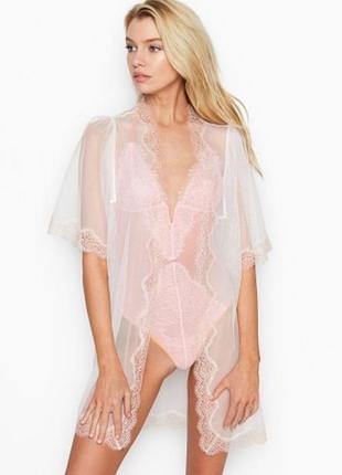 Халат з мереживом sheer lace kimono - coconut white victorias secret одяг для сну кимоно