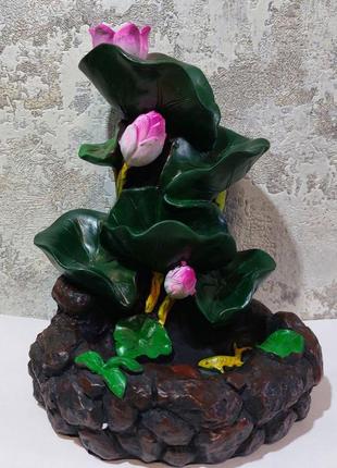 Димний фонтан ставок з лотосом та рибками. водоспад рідкий дим курильниця підставка для пахощів