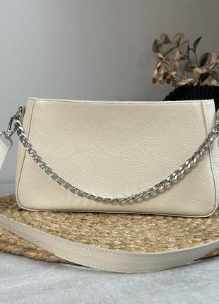 Женская кожаная сумочка, стильная сумка из натуральной кожи, маленькая бежевая сумка на плече
