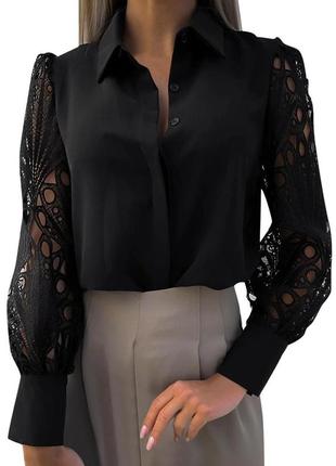 Блузка жіноча з мереживними рукавами surwehyue чорна
