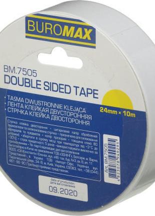 Скотч buromax двосторонній на тканинній основі 24 мм х 10 м прозорий (bm.7505)