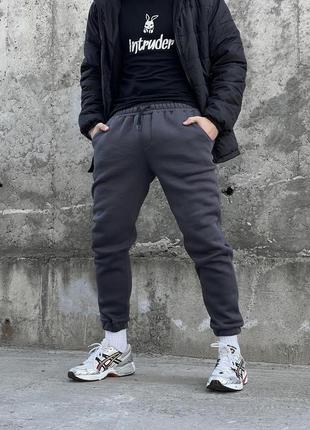 Чоловічі спортивні штани в темно-сірому кольорі утеплені флісом |