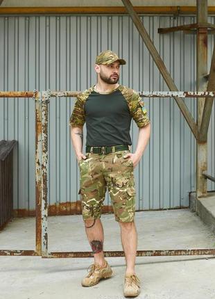 Літня військова форма: шорти мультикам+футболка хакі+ремінь хакі+кепка мультикам |