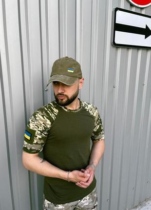 Чоловіча військова футболка 'sleeve' хакі з камуфляжем ||