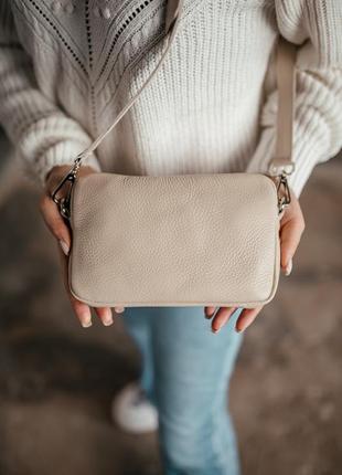 Жіноча сумочка, стильна сумка з натуральної шкіри, маленька бежова сумка клач