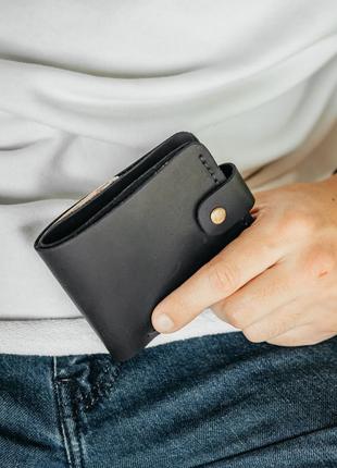 Чоловічий гаманець із натуральної шкіри, чорний місткий гаманець, чоловічий на кнопці гаманець із crazy horse