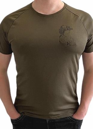 Тактична футболка coolmax хакі олива військова армійська футболка вологовідвідна штурмова з принтом