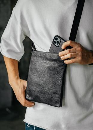 Мужская барсетка, черная сумка через плечо из натуральной кожи, классический мессенджер