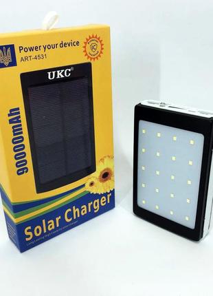 Умб power bank solar 90000 mah мобільне зарядне з сонячною панеллю та лампою, power bank charger батарея