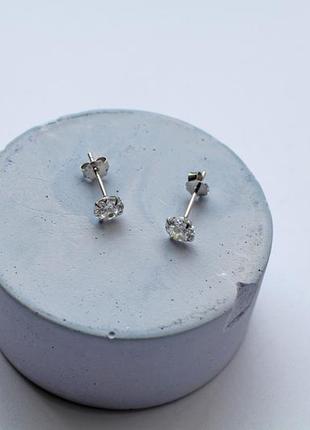 Серебряные базовые серьги-гвоздики (пара) (пусеты) серебро 925 пробы камень цирконий 5 мм.❤️❤️❤️