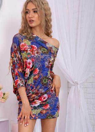 Мини-платье в цветочный принт, синего цвета, 167r105-10