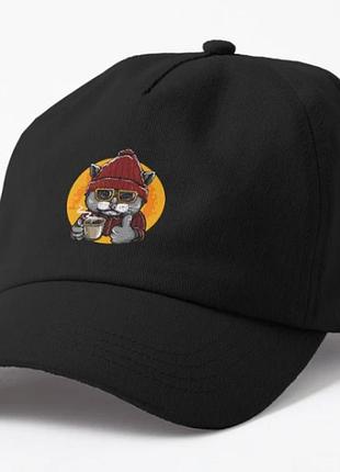 Кепка унісекс з принтом кіт та кава