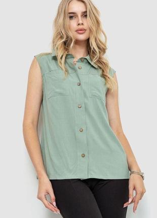 Блуза без рукавів однотонна, колір оливковий, 102r068-4