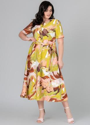 Жіноча літня довга квіткова сукня з льоном, великі розміри