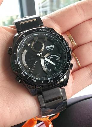 Чоловічий кварцовий наручний годинник skmei wq010bkbk black-black з будильником, секундоміром, таймером оригінал
