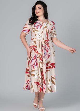 Жіноча літня довга розкішна сукня з льоном, великі розміри