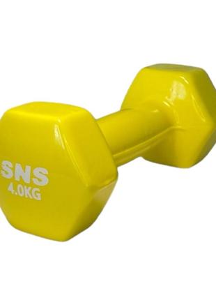 Гантели для фитнеса sns виниловые по 4 кг 2 шт. желтый