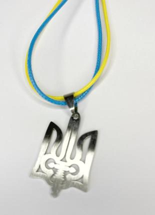Підвіска патріотична finding кулон тризуб герб україни метал жовто-блакитний шнур 3 см х 2 см 50 см