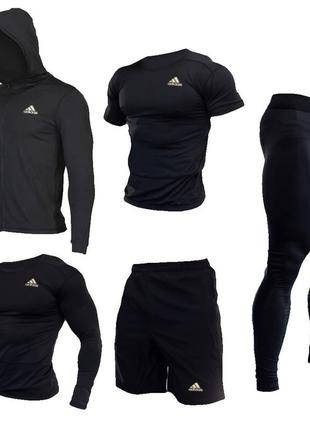 Компресійний костюм для тренувань adidas 5в1 black (одяг для спорту, заняття єдиноборств/mma)