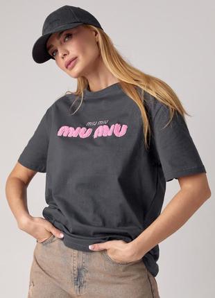 Трикотажная футболка с надписью miu miu