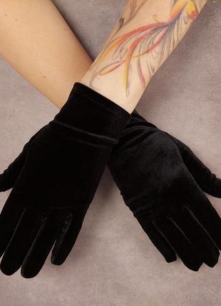 Короткі оксамитові рукавички (вельвет ,бархат) чорні