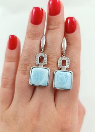 Серебряные серьги с ларимаром и цирконием е5378w4 фото