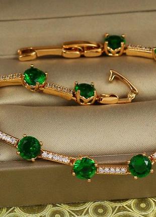 Браслет xuping jewelry хит с зелеными камнями  21,5 см 5 мм золотистый