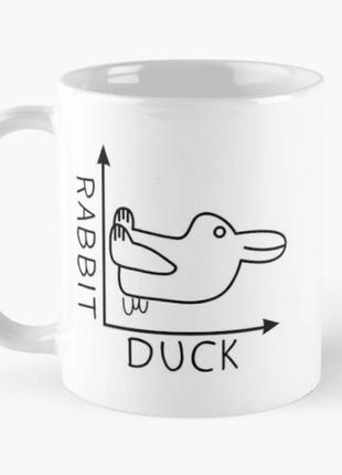 Чашка керамічна кружка з принтом rabbit duck кролик качка біла 330 мл