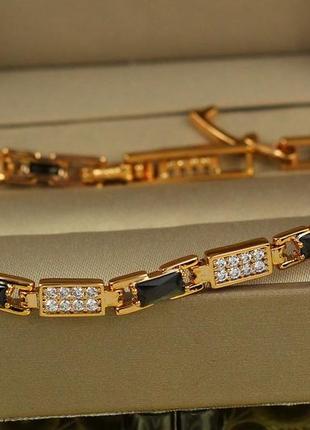 Браслет xuping jewelry гравий с черными камнями  21 см 5 мм золотистый