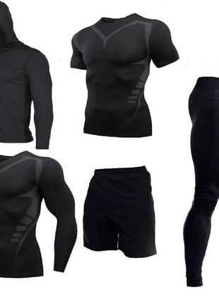 Компресійний комплект для тренувань чоловічий 5в1 black (одяг для спорту, єдиноборств/mma)