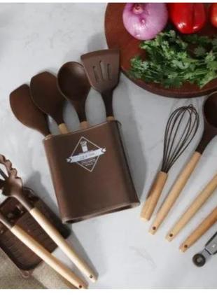 Набор силиконой кухоной утвари (12 предметов) zepline zp 053 цвет коричневый