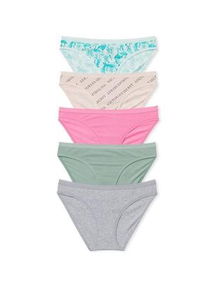 Набір трусиків victoria's secret 5-pack stretch cotton bikini xs комбіновані