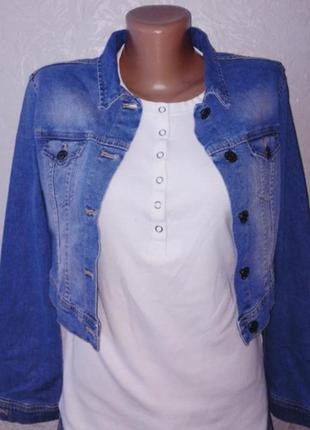 Женская джинсовая куртка, укороченная джинсовка, пиджак, жакет, женская одежда