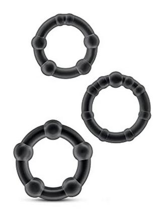 Набор эрекционных колец с силиконовыми кольцами для продления полового акта разного размера черного цвета