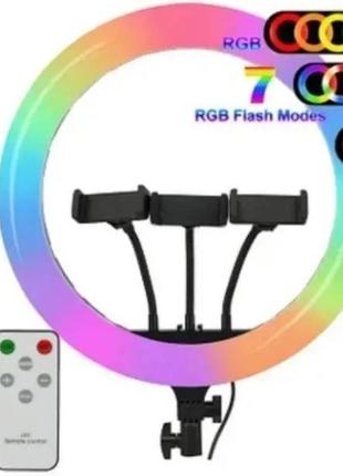 Кільцева led лампа rgb 36 см (3 кріплення, управління на проводі) | лампа-кільце для фото