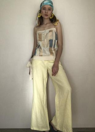 100% лен. светло-желтые sasperilla женские брюки брюки натуральные на лето из льна
