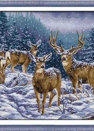 Набір для вишивання за нанесеною на канву схемою "winter deer". aida 14ct printed, 53*38 см