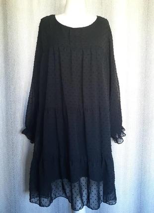 Женское ярусное платье, черное прозрачное плаття с подкладкой.