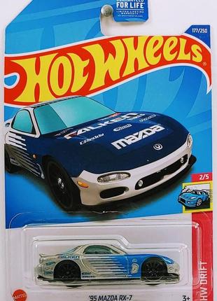 Машинка hot wheels - '95 mazda rx-7 - 2022 drift (#177) silver - falken - hcx62