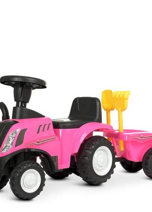 Каталка-толокар 658t-8 (1шт) трактор з причепом, звук, муз., світло, бат., кор., рожевий.