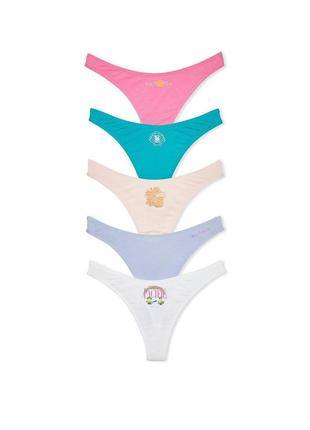 Набір трусиків victoria's secret 5-pack stretch cotton high-leg scoop thong xs комбіновані