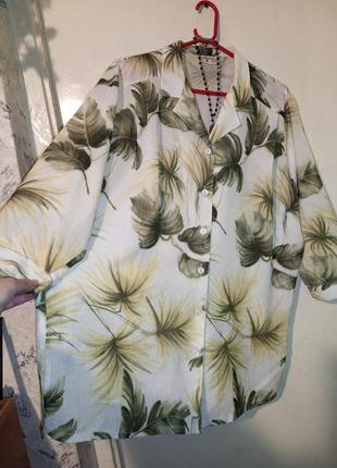 Женственная блузка на пуговицах в тропические листики,большого размера,sommermann