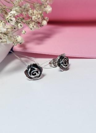 Срібні сережки гвоздики на закрутках без каменів троянда срібло 925 проби чорне 21030 2.47г