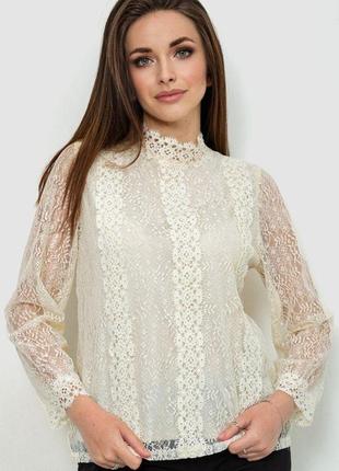 Блуза жіноча класична гіпюрова, колір світло-бежевий, 204r154