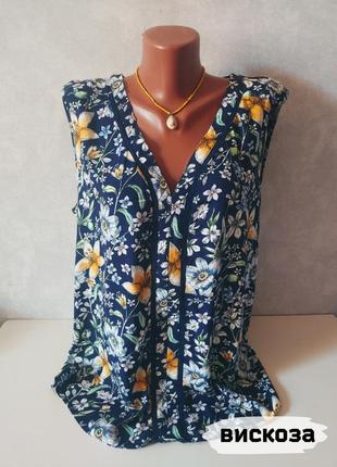 Легкая блуза из вискозы с декором из плетеного кружева цветочным принтом 48-50-52 размера