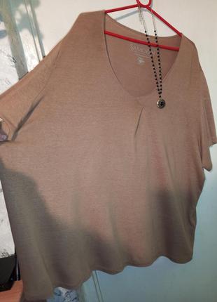 Льняная - 55%,натуральная,трикотажная блузка-футболка,кэмэл,мега батал,samoon by gerry weber
