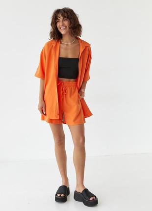 Летний костюм с удлиненной рубашкой и шортами - оранжевый цвет, m (есть размеры)