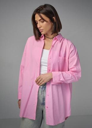 Подовжена сорочка жіноча на ґудзиках — рожевий колір, l (є розміри)